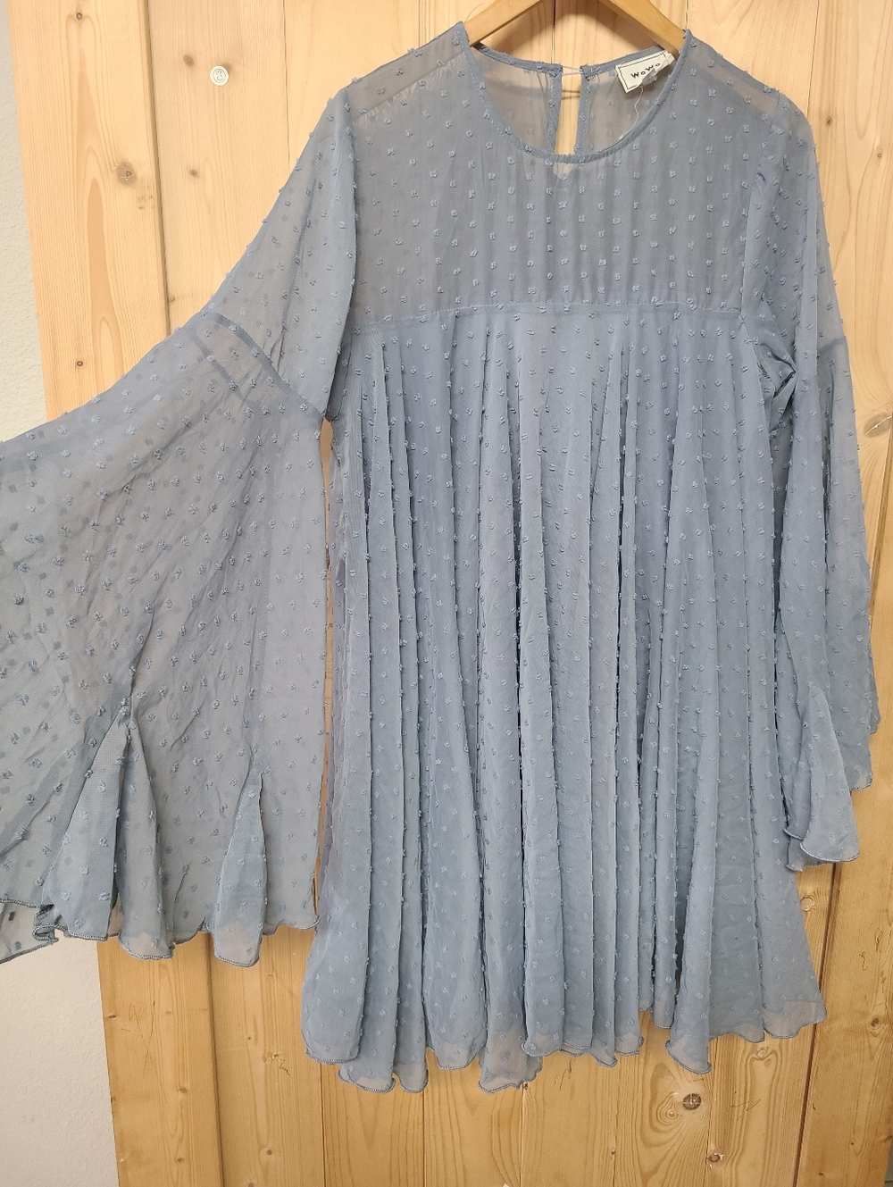 Wowo Light Blue Swiss Dot Pleated Tunic Dress - Picture 4 of 9